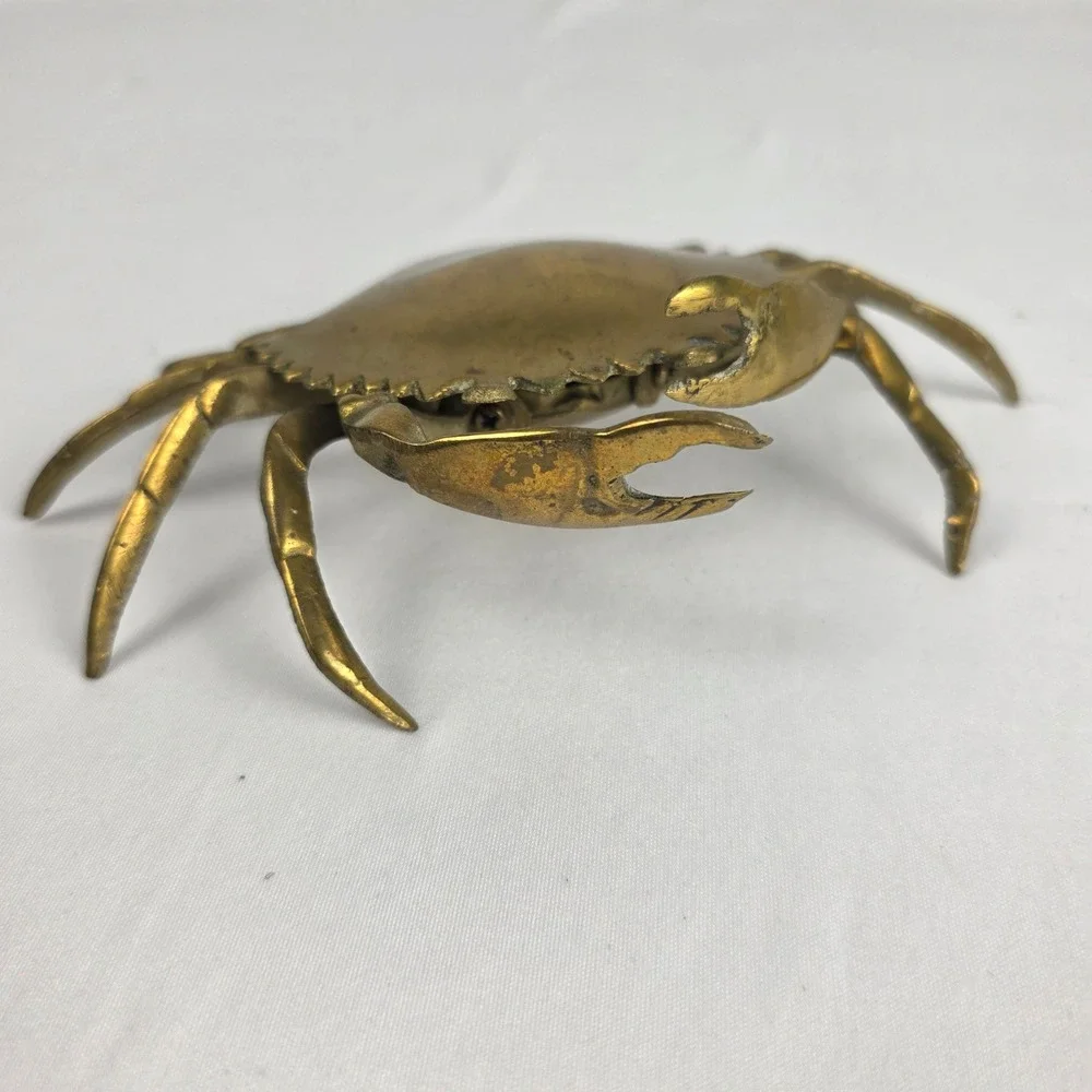 Vintage Brass Crab Trinket Box Hinged Lid Coastal Nautical Decor 7x5x2